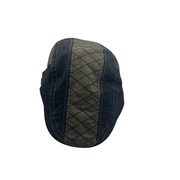 Flat Cap Mens L Retro Style Summer Black & Olive Newsboy Six Pence Patchwork - Picture 2 of 5